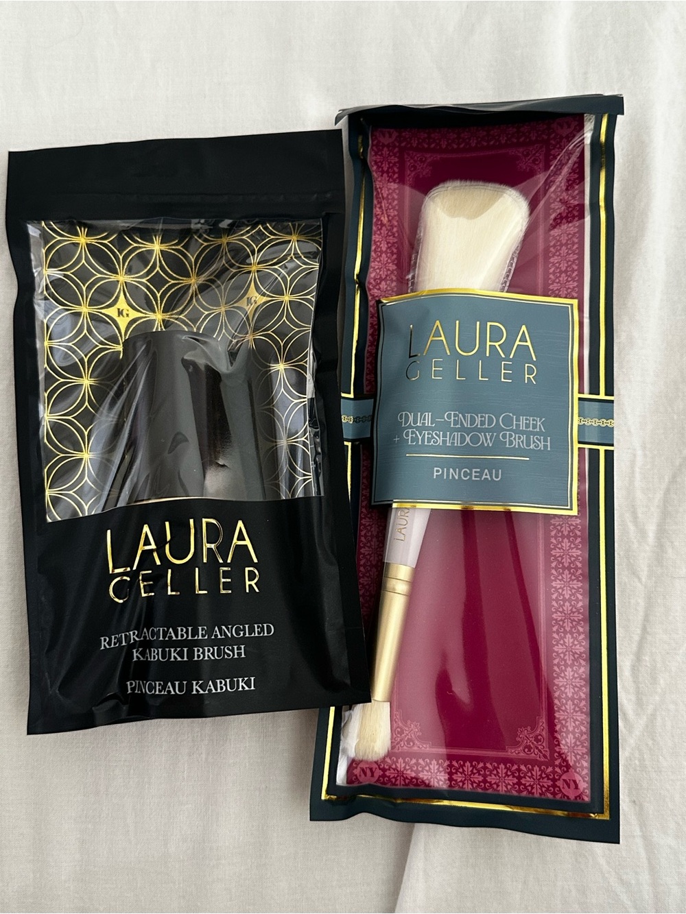 Laura Geller Makeup Brush Set Dual-Ended Cheek Eyeshadow Brush Retracting Kabuki
